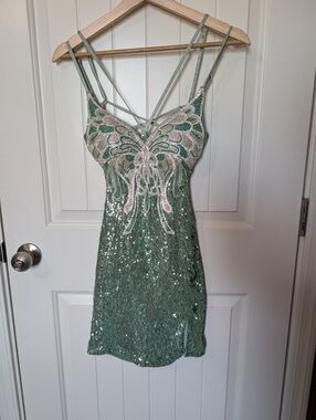 Dear Moon Butterfly Sequin Mini Dress W0 Green/White